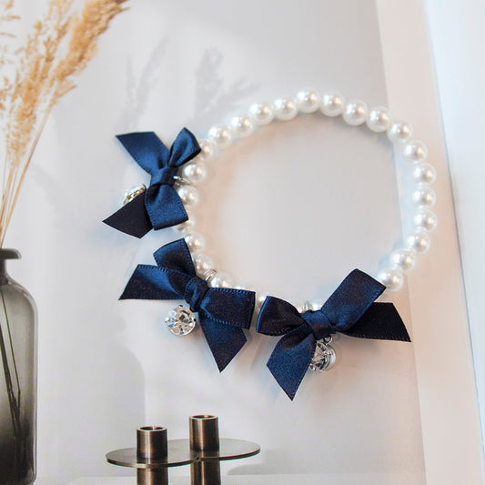 Bling Bling Ribbon Necklace (Navy)